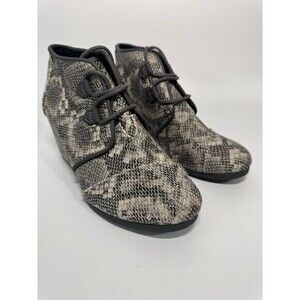 NEW Toms Kala Leather Snakeskin Print Lace Up Wedge Booties Womens 9